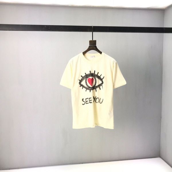 

luxury t shirt 2021 runway design heart beat white t shirt women cartoon eye print o-neck short sleeve casual loose t-s