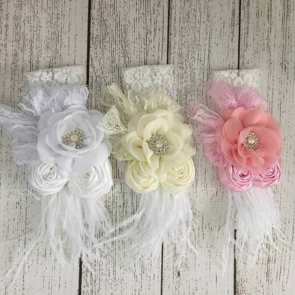 

wholesale girl hair band chiffon lace feather rose flower fashion accessories pograph props baby gifts e15612 210610, Slivery;white