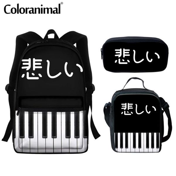 

coloranimal fashion women school backpack 3 pcs/set schoolbag for teenagers piano letter prints primary student book bag 2021 bags