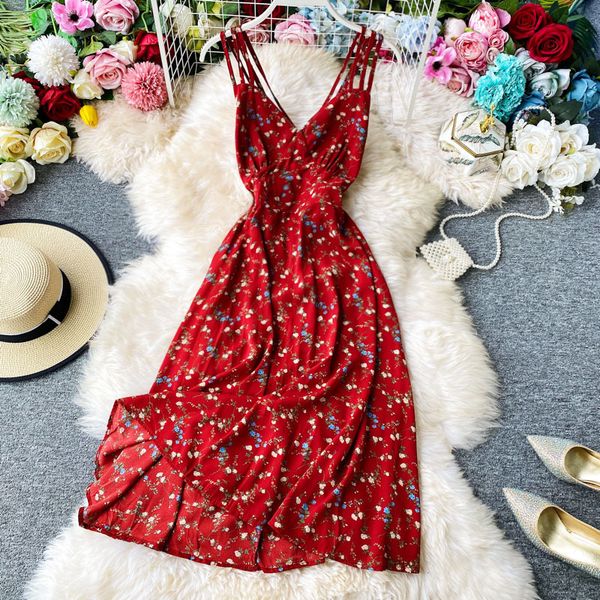 

dresses bali holiday backless chic super sweet floral beach skirt v-neck dress, Black;gray
