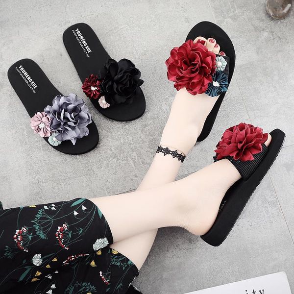 

slippers fashion flower summer in 2021, Black