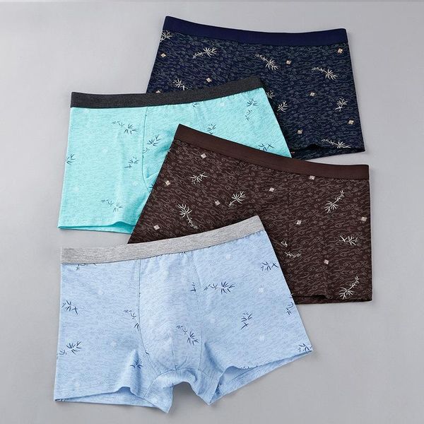 

underpants style cotton men's underwear mid-waist fashion boxers shorts bamboo leaf breathable boxer briefs large size loose boys 2021, Black;white