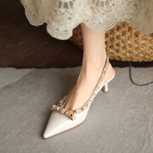 

dress shoes women's sandals summer bow rivet blue mid-heel high heels, Black