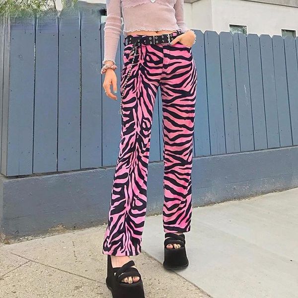 

pink zebra print pants y2k, punk street clothes, mid waist loose, 1990s sweatpants women woman women's & capris, Black;white
