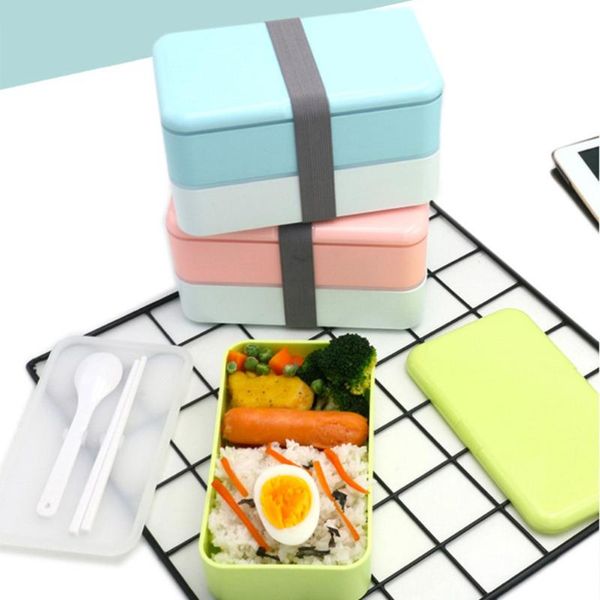 

dinnerware sets bento 2 layers japanese style microwave lunch container for kid adualt travel (red)