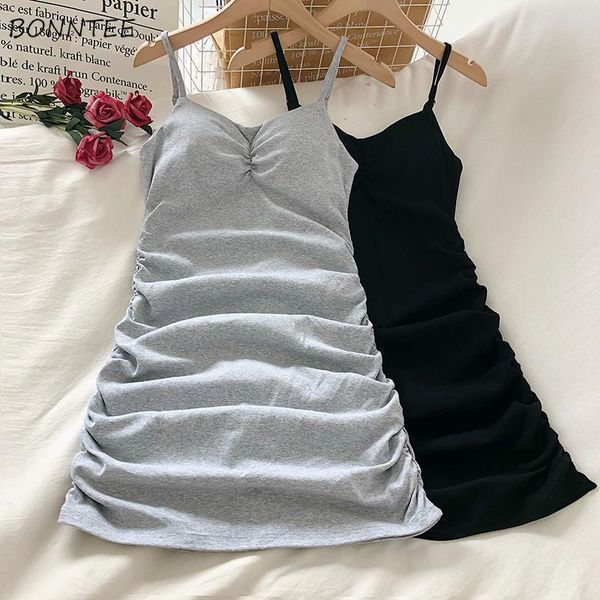 

casual dresses summer women sweet solid elegant fashion a-line shirring mini spaghetti strap v-neck sleeveless streetwear, Black;gray