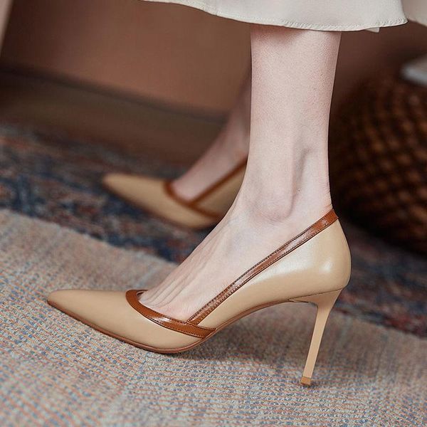 

dress shoes women's pumps female high heels pointed toe soft leather party casual 2021 summer fashion, Black