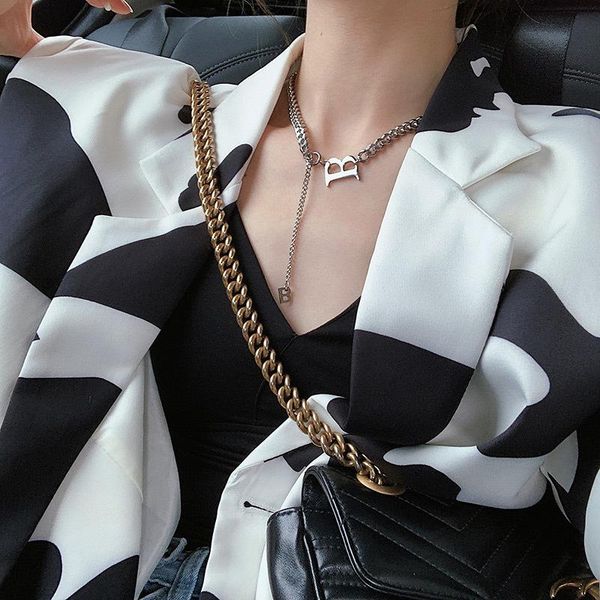 

pendant necklaces 2021 personality wild letter b stainless steel necklace simple temperament short clavicle chain female fashion jewelry, Silver