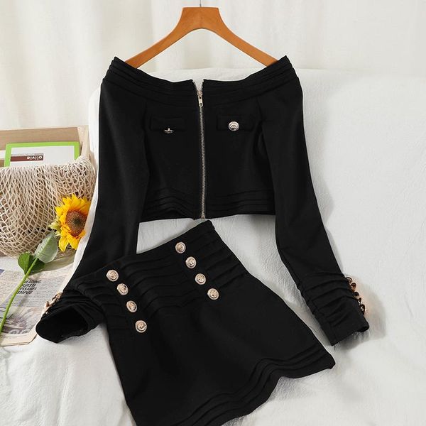 

two piece dress 2021 girl fried street suit short neck niche shirt high waist bag hip a-line skirt two-piece autumn female, White