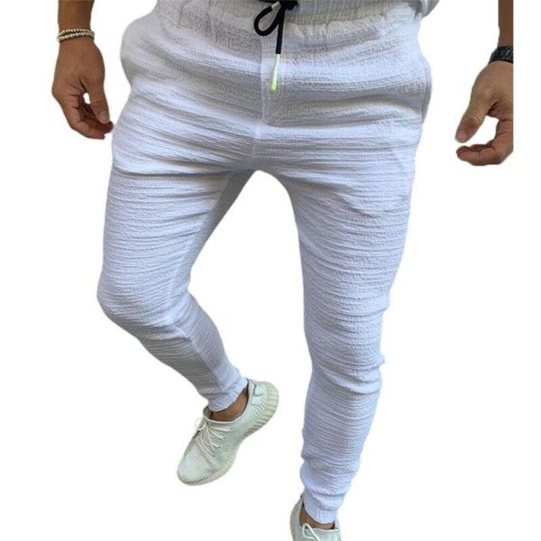 

men's pants men elastic waist skinny running workout training casual slim fit trousers, Black