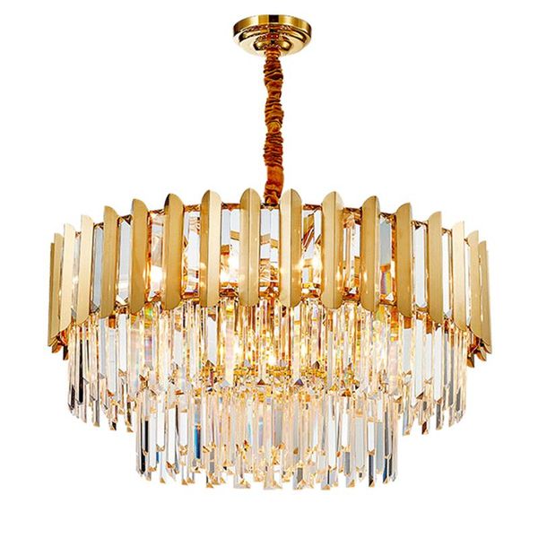 

pendant lamps led modern round gold stainless steel crystal chandelier hang light lustre suspension luminaire hanging for dinning room