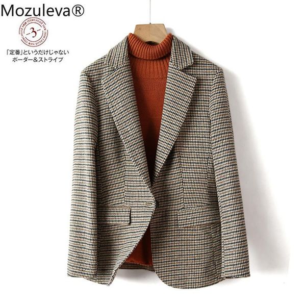 

women's suits & blazers mozuleva houndstooth woolen blazer suit women autumn winter japanese loose long wool coat hand-stitched, White;black
