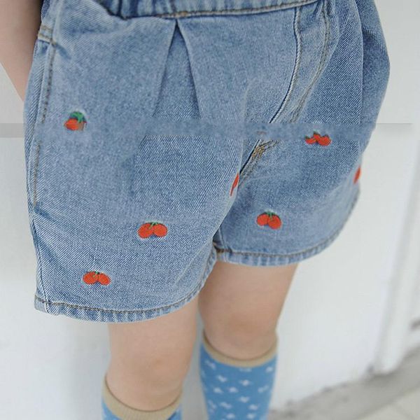 

15days kids shorts korean baby girls denim pants cheery embroidery summer clothes outfit 1-7t, Black