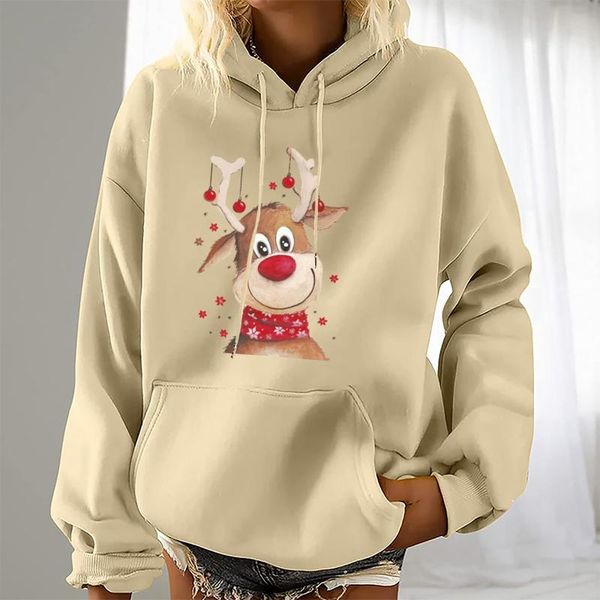 

women's hoodies & sweatshirts hoodie sweatshirt women funny christmas print drawstring hooded 2021 autumn winter loose plus size casual, Black