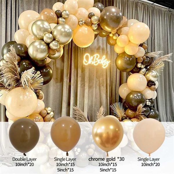 100 pcs / lote dupla camada de café marrom balões arco kit cor cor látex guirlanda ballons casamento aniversário festa de natal decoração 211216