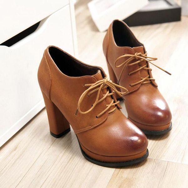 

dress shoes brand designers 2021 spring autumn women black brown high heels lacing platform ankle boots chunky size 34-43