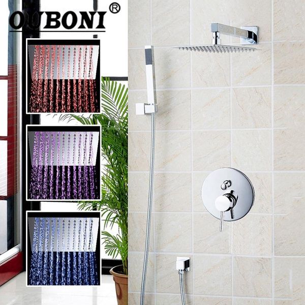 

luxury led 3 functions waterfall & rain shower faucet set with rainfall hand chrome finished wall mounted bathroom sets