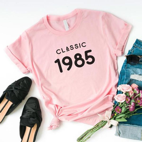 

women's t-shirt classic 1985 women 36 years old 36th birthday gift girls mom wife daughter party tshirt cotton streetwear tee shirt, White