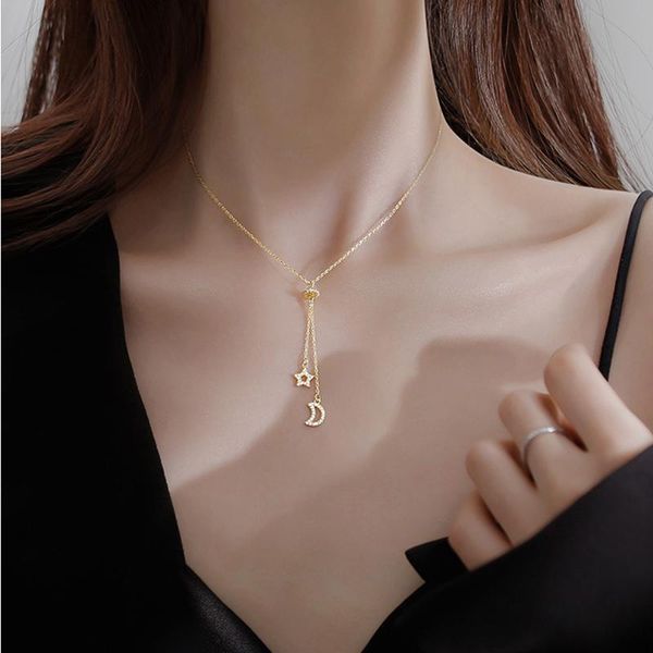 

chains est 925 sterling silver fashion simple moon stat y shape clavicle necklaces for women girls party choker jewelry 3m089