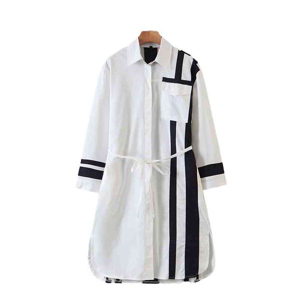 

elegant women patchwork dress autumn fashion ladies pocket es streetwear female striped girls chic vestidos 210427, Black;gray