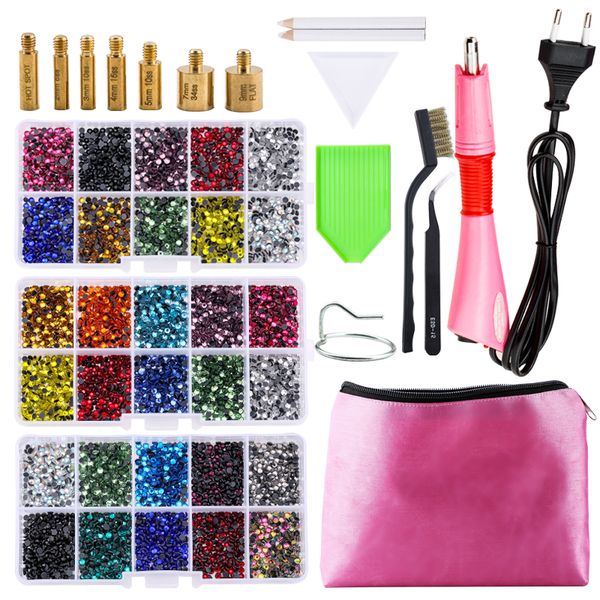 

fix rhinestones set eu/us plug ix applicator 7 tips iron-on crystal glass rhinestone strass for garment decorations, Black