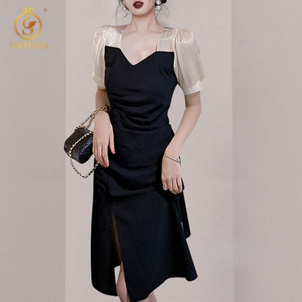 

casual dresses 2021 arrival women's summer es ladies short sleeve black patchwork split vestidos py36, Black;gray