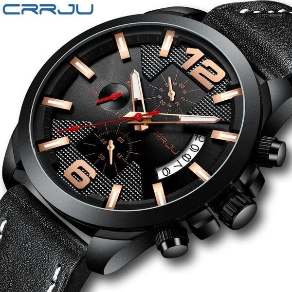 

wristwatches crrju fashion men watch luxury men's chronograph quartz wrisrtwatch casual waterproof date display clock gift relogio masc, Slivery;brown