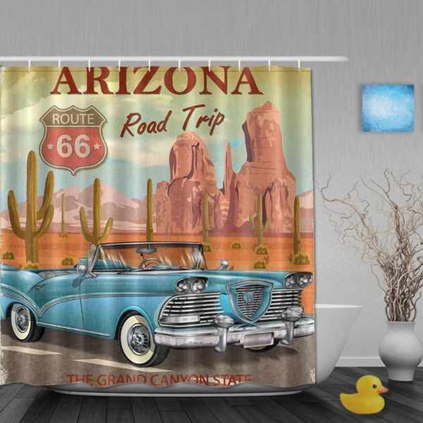 

shower curtain us route 66 vintage arizona road trip cactus polyester fabric waterproof bath curtains hooks included 72x72