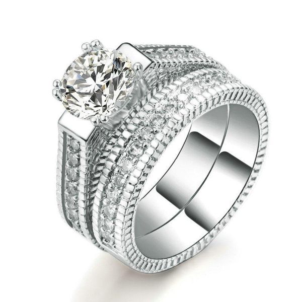 

sterling silver ring simulation diamond for woman engagement wedding luxury jewelry gift cluster rings, Golden;silver