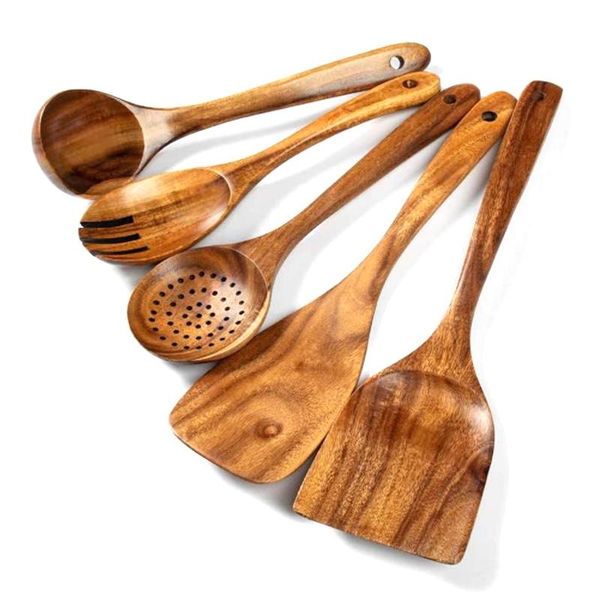 

spoons 5 pcs wood kitchen utensils,for non-stick pan tool cooking spoon and spatula,wooden for salad fork