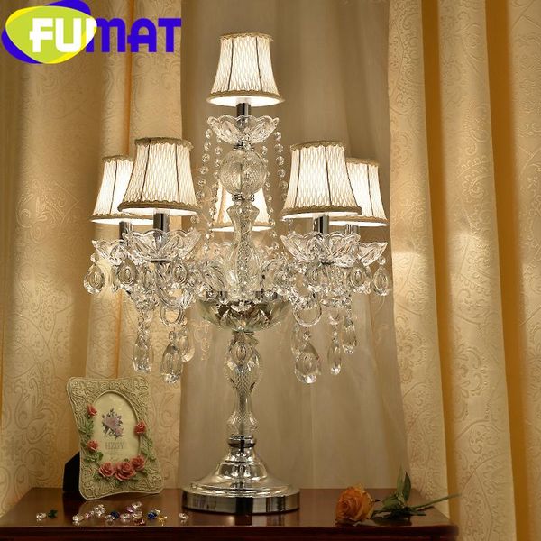

table lamps fumat transparent crystal desk e14 led bulbs light gold luxury decorative european style fabric shade lights