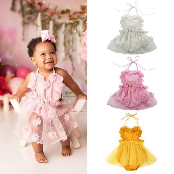 

girl's dresses born infant baby girls lace sleeveless dress sling tulle romper, Red;yellow
