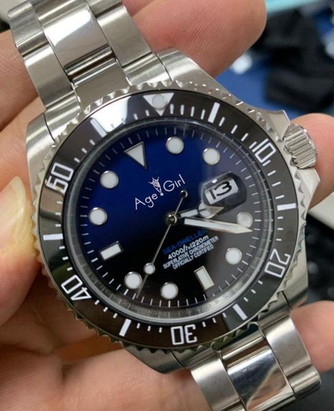

wristwatches men stainless steel automatic mechanical black blue green ceramic bezel sapphire heavy watch 43mm, Slivery;brown