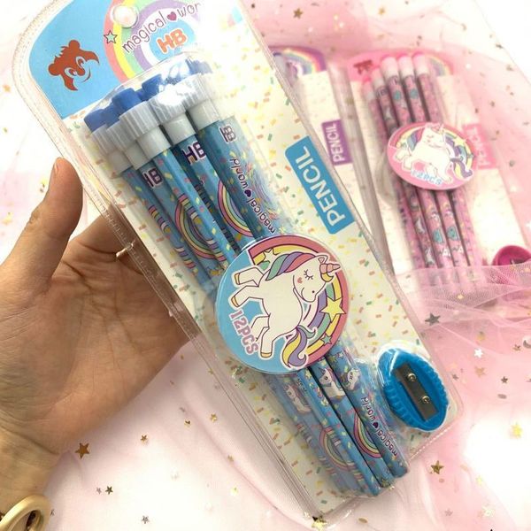 

pen korean creative unicorn with eraser pupil cartoon hb large leather cil with cil shar er 12 pack batch