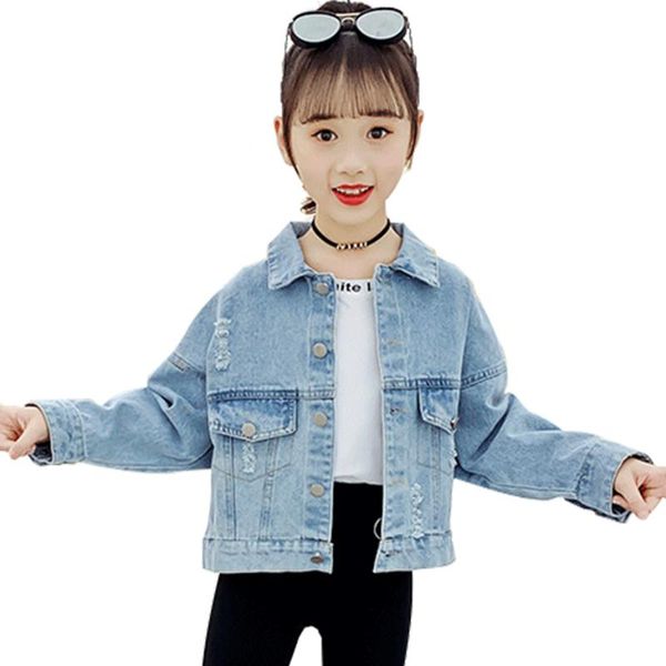 

jackets girls denim jacket outerwear letter pattern coat for casual style children's spring autumn kids clothing, Blue;gray