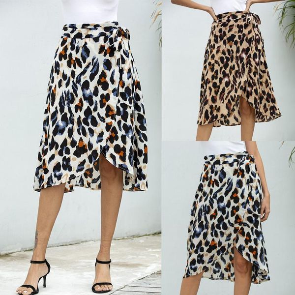 

skirts women summer chiffon skirt leopard print streetwear bandage long, Black