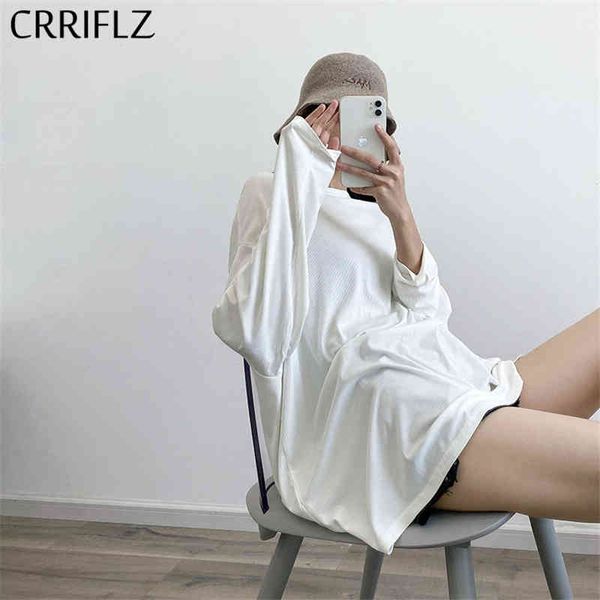 

summer casual long solid t shirt women modal o-neck full sleeve 210520, White