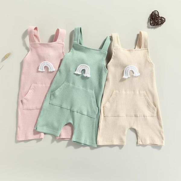 

clothing sets 0-24m baby summer toddler infant girls boys corduroy overalls cute sleeveless rainbow bib pants with front pocket, White