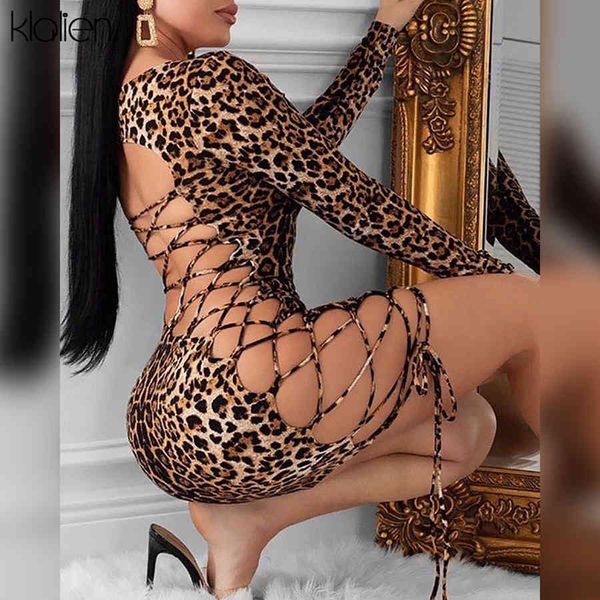 

dresses fashion hollow out bandage slim leopard mini dress women spring new casual clubwear street female dresses, Black;gray