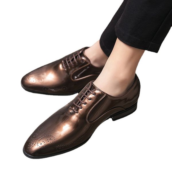 

45.46.47 size british style leather shoes mens pointed casual versatile korean patent leather formal wear youth foreign trade large size fas, Black