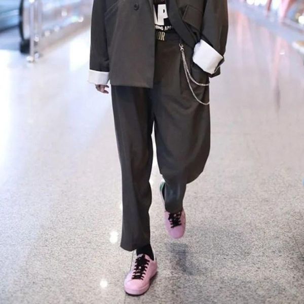 

men's pants casual 2021 spring and summer dark grey star same harlan pleated loose capris, Black