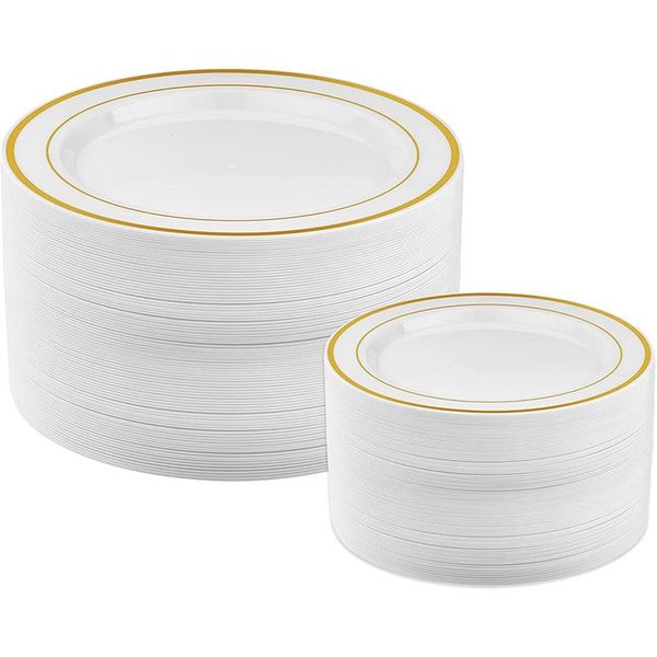 

dishes & plates gold plastic - 25 dinner and salad party disposable for