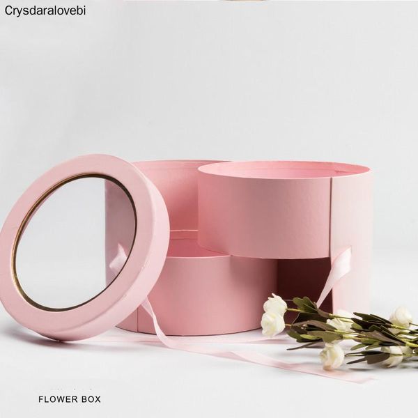 

double layer round flower paper boxes rose bouquet gift packaging cardboard box with ribbons decor paperboard dec wrap