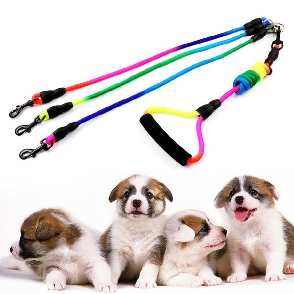 

dog leash for three dogs nylon ribbon detachable double leashes round rope walking puppy small pet supplies collars &