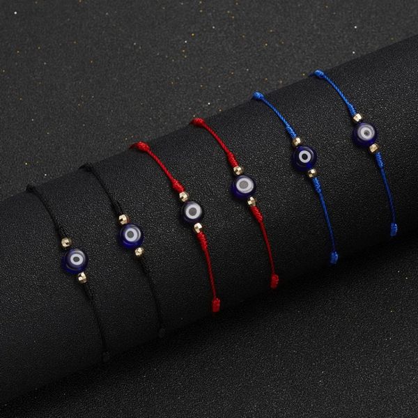 

6pcs/card red/blue/black chinese knot evil eye charm bracelet for men and women, Golden;silver