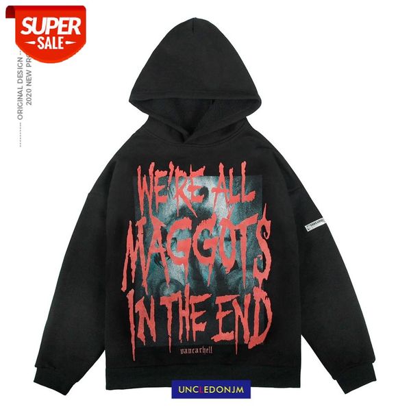 

uncledonjm letter clothes streetwear men anime hoodie harajuku hip hop loose hooded couple van-d065 #6w4q, Black