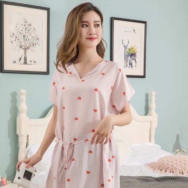 

bathrobe summer rayon pajamas women's summer nightdress short sleeve girl's large size thin home clothes simple