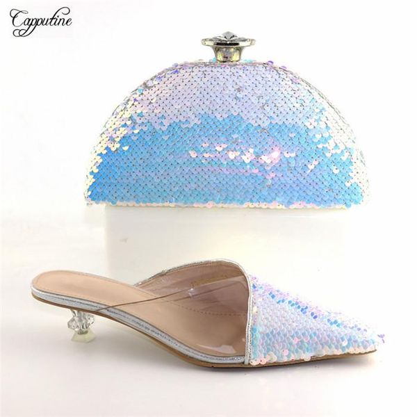 

dress shoes elegant medium heel pointed toe and bag set with sequins for evening party cr421, height 4.8cm, Black