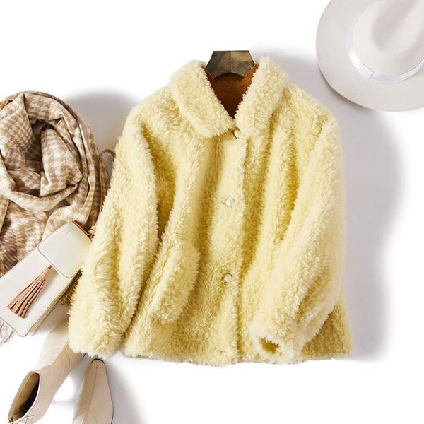 

women's fur & faux sheep sheared coat short 2021 winter korean integrated lamb wool wear, Black