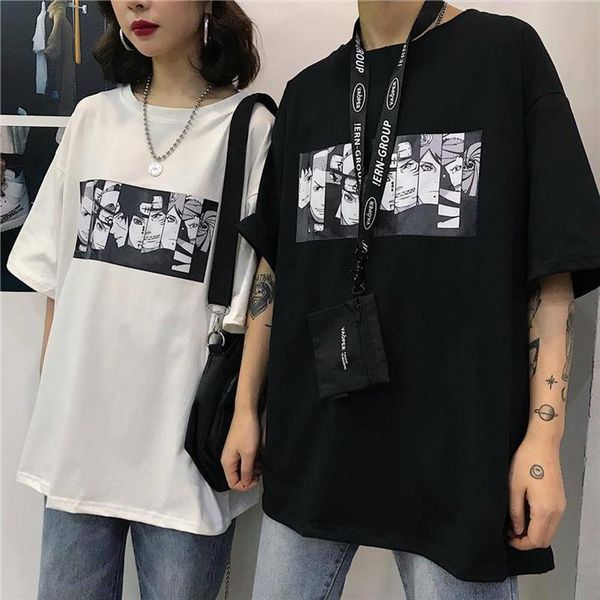 

cotton harajuku amine streetwear japan mens t shirts summer casual cartoon print male funny loose boys, White;black